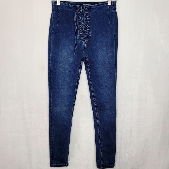 Free People High Waist Lace Up Skinny Jeans Size 27 - Picture 1 of 9